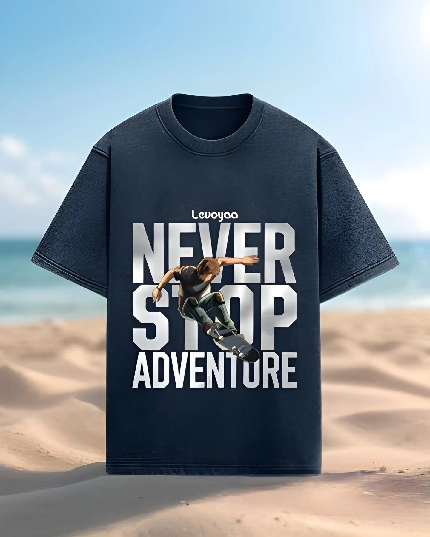 Unisex Acid Washed Oversized T-Shirt - NEVER STOP ADVENTURE