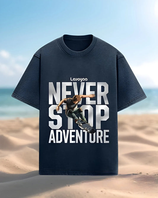 Unisex Acid Washed Oversized T-Shirt - NEVER STOP ADVENTURE