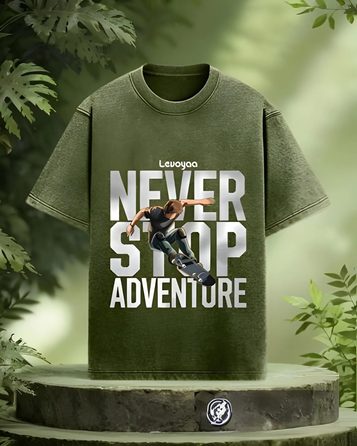 Unisex Acid Washed Oversized T-Shirt - NEVER STOP ADVENTURE